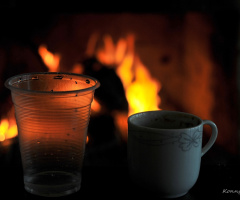 coffee at the fireplace