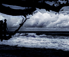 silhouette of two brothers
