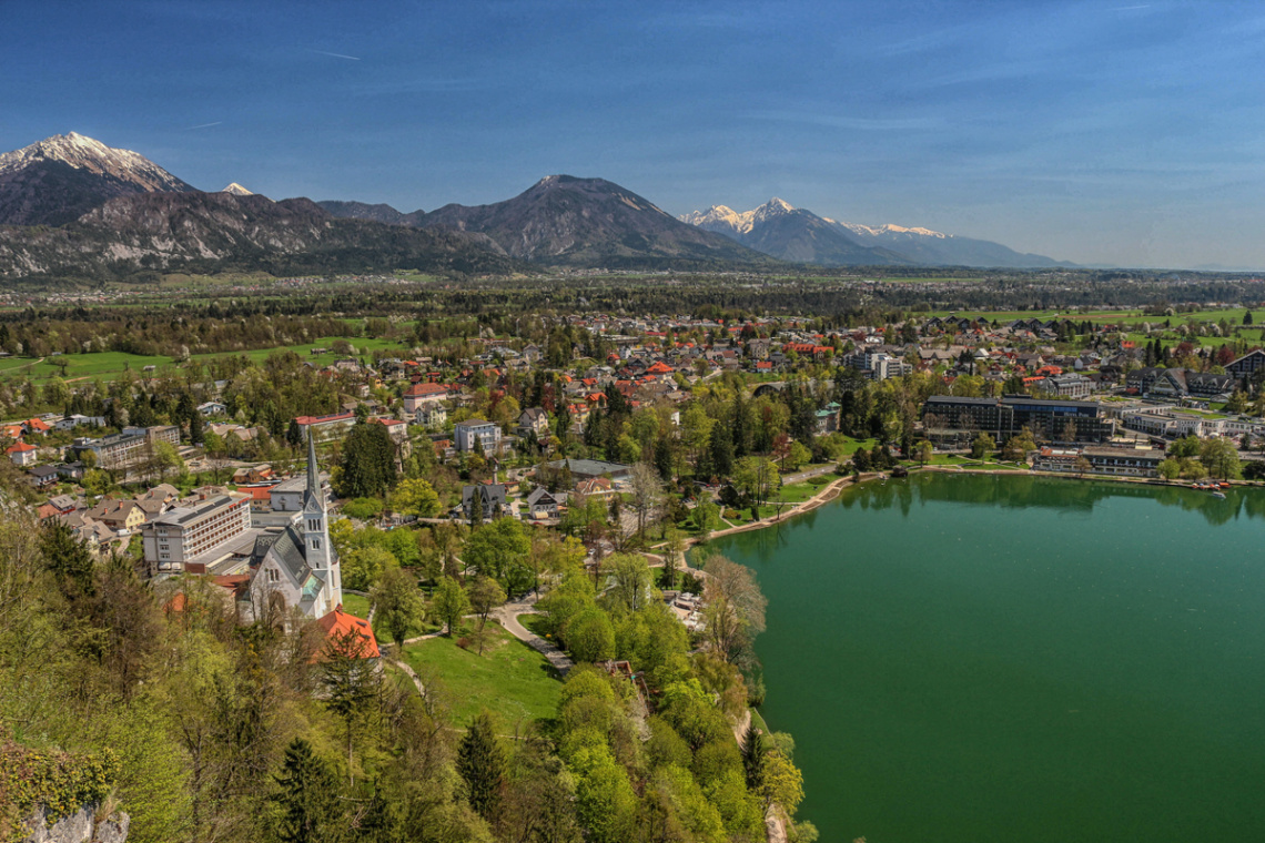 Bled, town and lake
