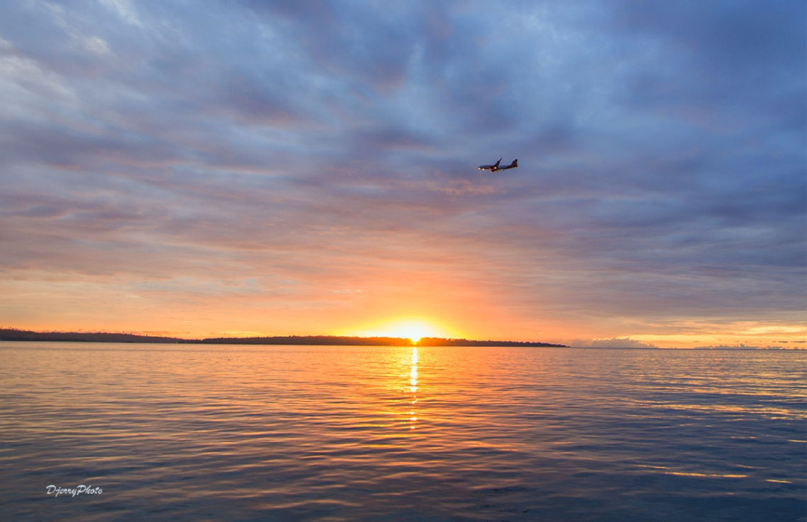 Sunrise and airplane