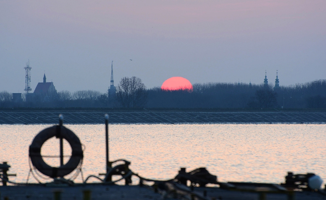 ... Red sun, sunrise in Nysa, Polonya