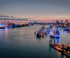 Light art project 'Blue Port Hamburg 2017' Harbour