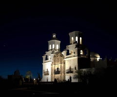 San Xavier Del Bac Mission At Night With Venus To The Left